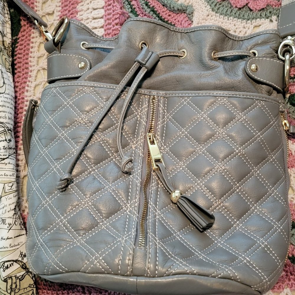 Barr & Barr of New York Gray Leather Bucket Bag